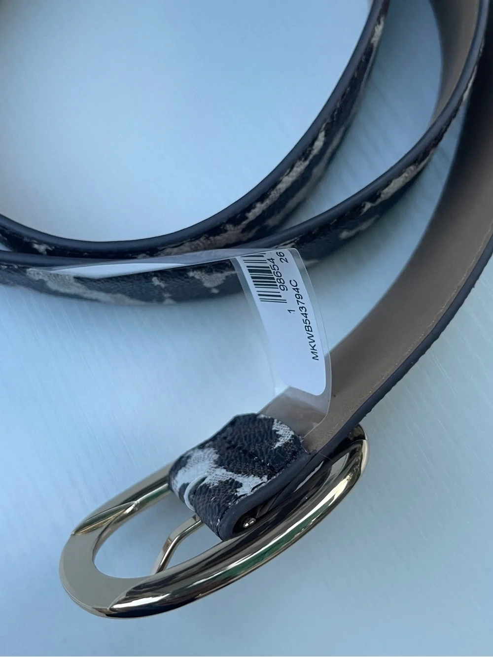 Michael Kors Black & White Signature Print Belt with Gold Oval Buckle size 2X